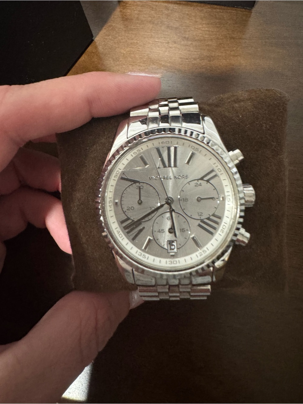 Michael Kors Silver Stainless Steel Chronograph Watch with White Dial